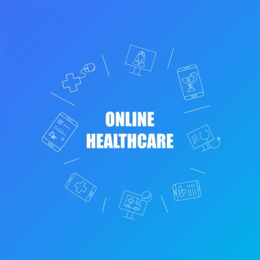 Satırı simgesi online sağlık kökenli. Doğrusal vektör desen. 