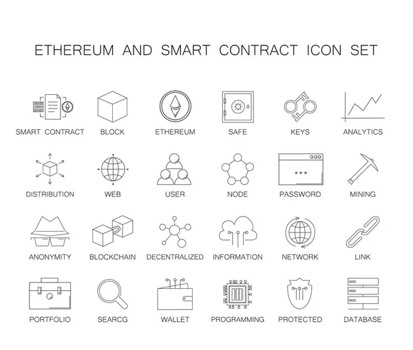 Kabelové sady ikon. Ethereum a smart smlouvy pack. — Stockový vektor