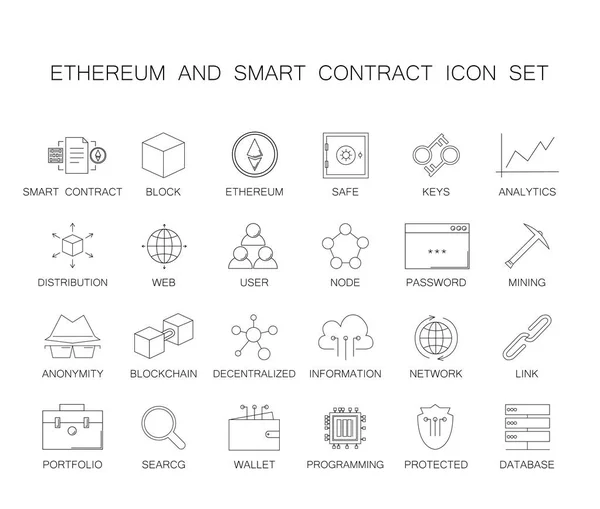 行のアイコンを設定します。Ethereum とスマート契約パック. — ストックベクタ