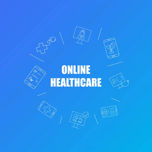 Online opieki zdrowotnej tło z linii ikona. Liniowy wektor wzór. — Wektor stockowy