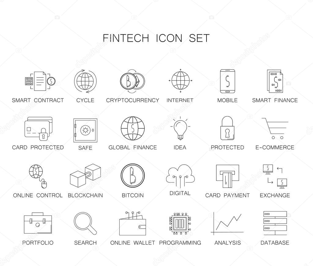 Line icons set. Fintech pack. 