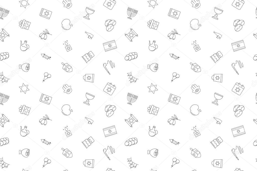 Hanukkah background from line icon. Linear vector pattern. 