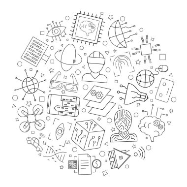 Fütüristik teknoloji daire arka plandan satırı simgesi. Doğrusal vektör desen. 