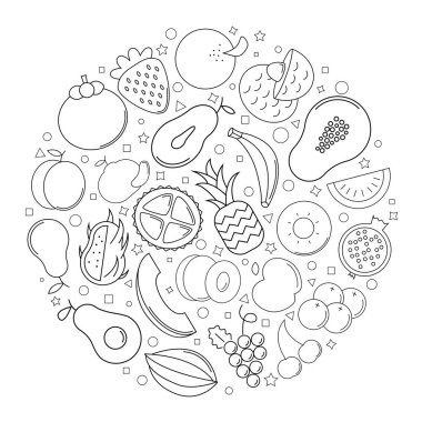 Meyve satırı simgesi arka plan daire içine alın. Doğrusal vektör desen. 