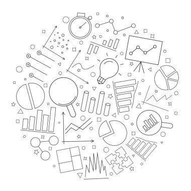 Veri Analizi daire arka plan satırı simgesi. Doğrusal vektör desen. 