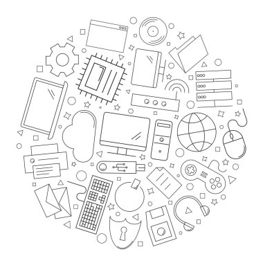 Bilgisayar daire arka plandan satırı simgesi. Doğrusal vektör desen. 