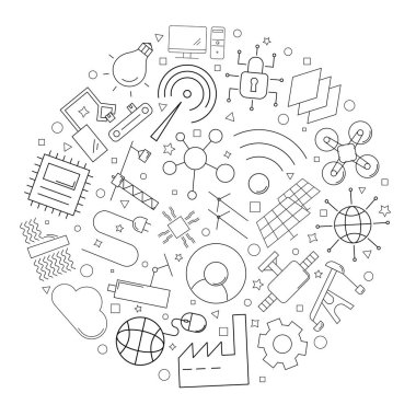 Sanayi 4.0 daire arka plandan satırı simgesi. Doğrusal vektör desen. 