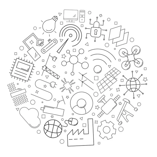 Sanayi 4.0 daire arka plandan satırı simgesi. Doğrusal vektör desen. 