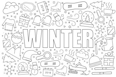 Kış kökenli satırı simgesi. Doğrusal vektör desen. 