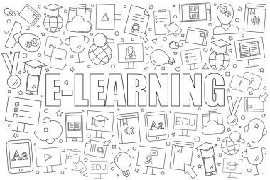 E-öğrenme kökenli satırı simgesi. Doğrusal vektör desen. 