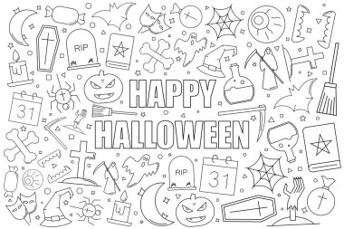 Cadılar Bayramı kökenli satırı simgesi. Doğrusal vektör desen. 