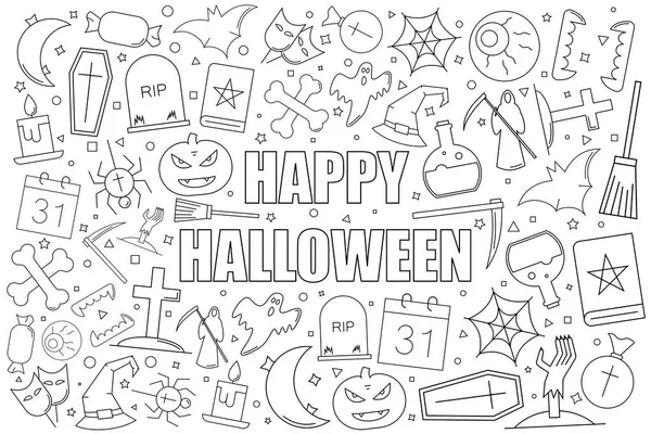 Halloween background from line icon. Linear vector pattern. — Stock Vector