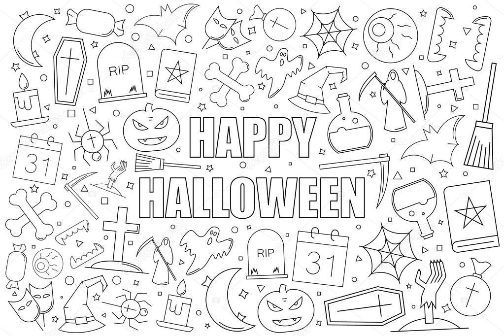 Halloween background from line icon. Linear vector pattern. 