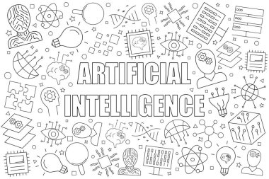 Yapay zeka kökenli satırı simgesi. Doğrusal vektör desen. 