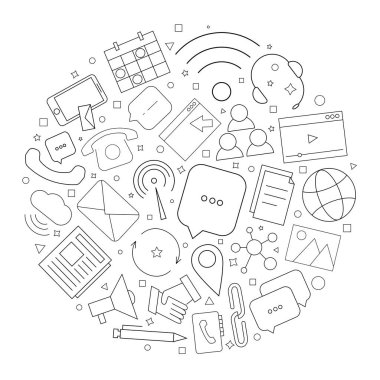 Daire arka plandan satırı simgesi olarak bize ulaşın. Doğrusal vektör desen. 