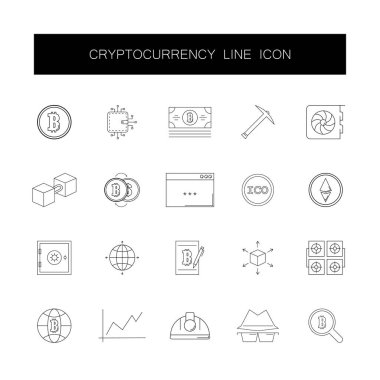 Satır simgeler kümesi. Cryptocurrency paketi. 