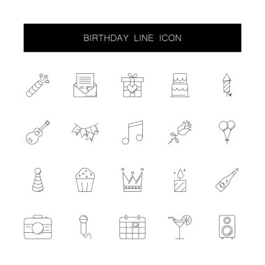 Satır simgeler kümesi. Doğum günü paketi. 