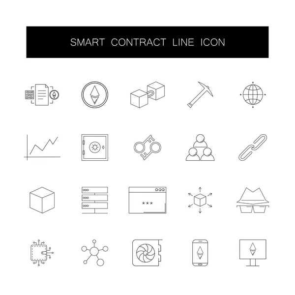 Zeilensymbole gesetzt. Smart Contract Pack. — Stockvektor