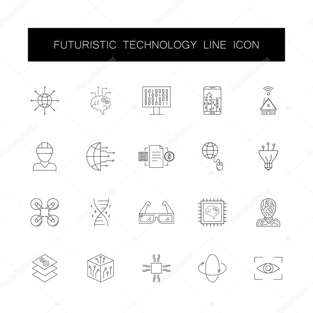 Line icons set. Futuristic technology pack. 