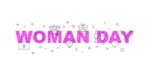 Banner vectorial de día de mujer. Palabra con icono de línea . — Vector de stock