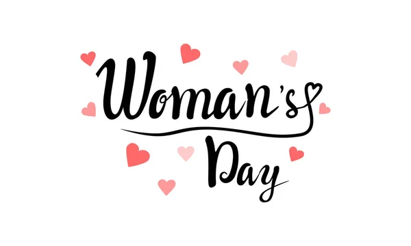 Feliz Dia da Mulher lettering tipografia cartaz com coração. Design de convite de dia internacional para mulheres —  Vetores de Stock
