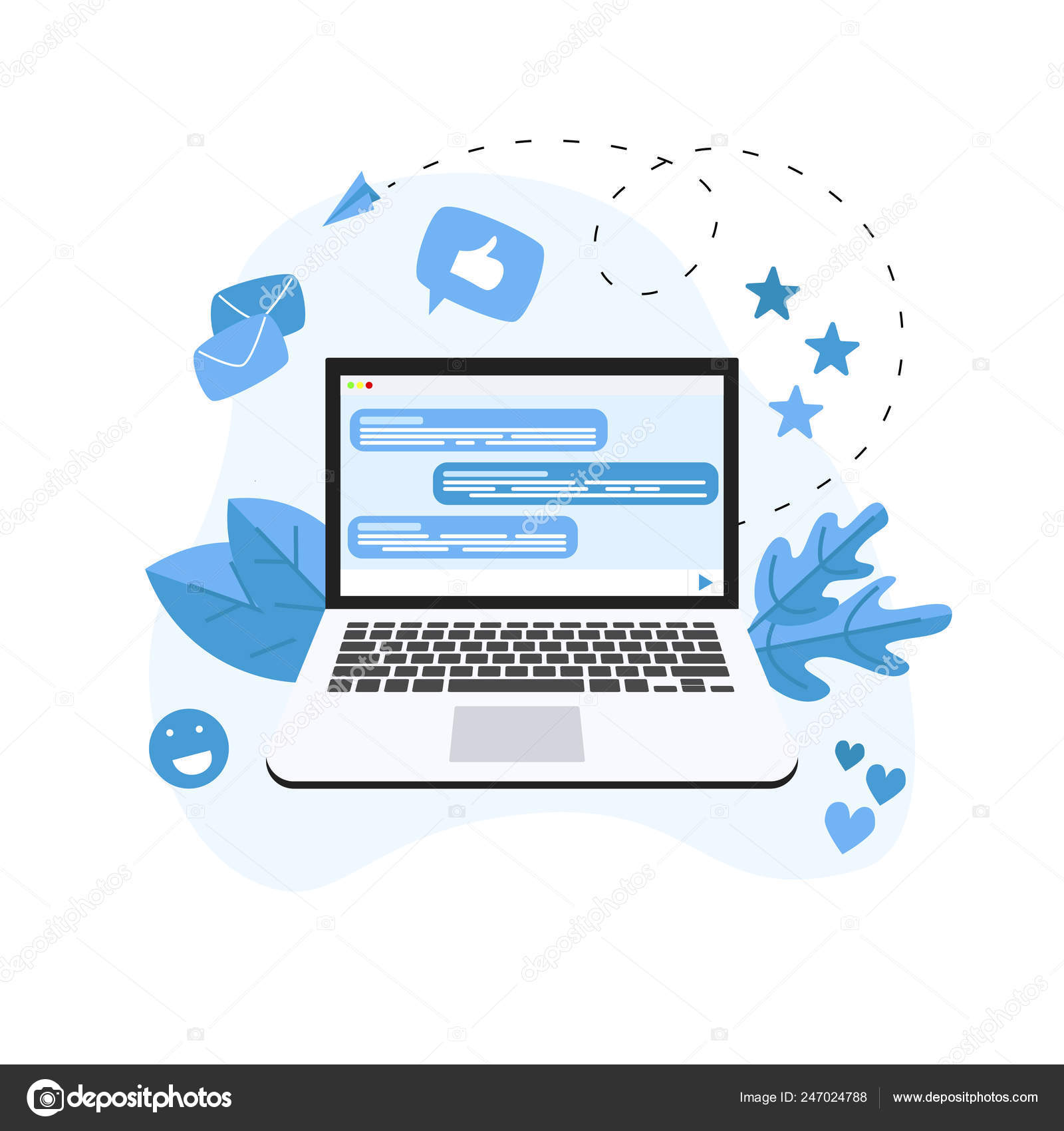 Communication Dans Le Chat En Ligne Avec Ordinateur Portable Image Vectorielle Par Dimapolies C Illustration