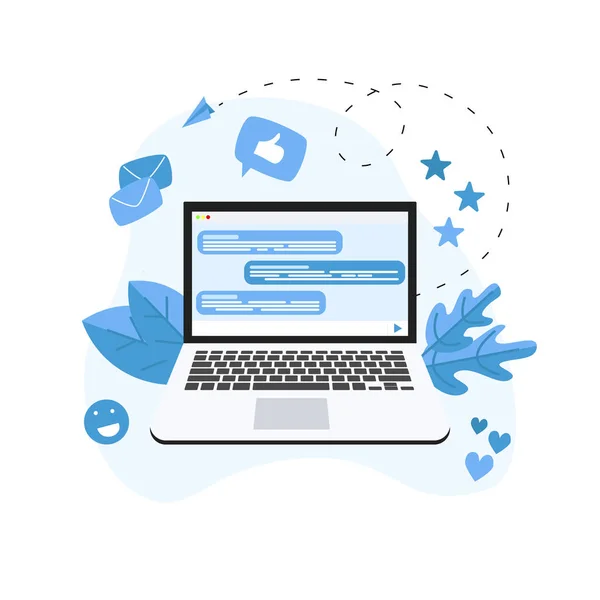 Kommunikation i online chatt med laptop — Stock vektor