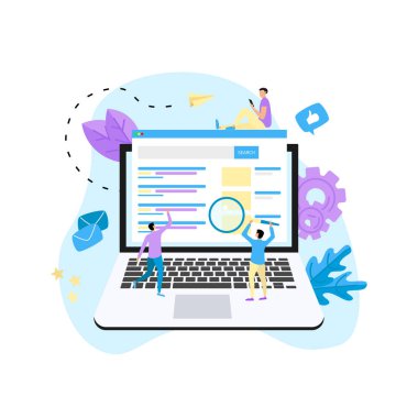 Arama motoru sonuç pag vektör, sayfa gösteren arama sorgusu sonuçlarını, web arama kavramı laptop