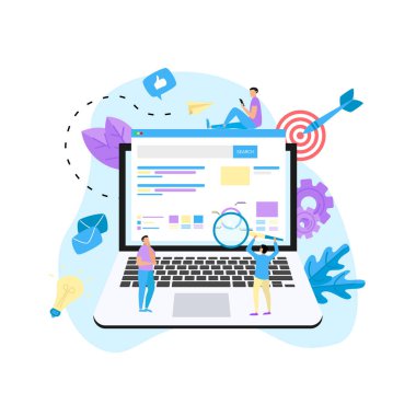 SEO analizi ile aramak ve Büyüteç laptop. İş kavramı