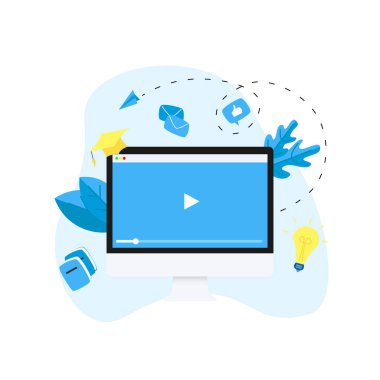Webinar, internet konferansı, web tabanlı seminer, çevrimiçi eğitim, e-öğrenim düz tasarım konsepti