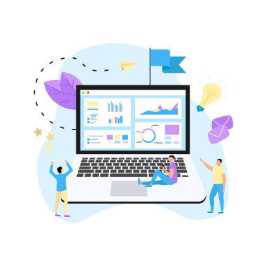 Veri analiz tasarım konsepti. Grafik, diyagram, istatistik üstünde laptop