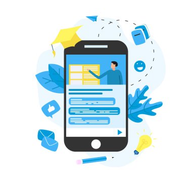 Aygıt ekran mesafe öğretmen ile online eğitim veya web kursu. E-öğrenme kavramı