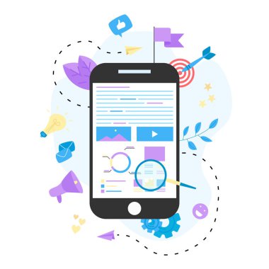 Dijital pazarlama ajansı, dijital medya kampanyası düz vektör illüstrasyonu kavramı