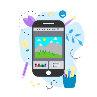 Açık illüstrasyon uygulaması ve yaratıcı bir projesi olan düz vektör grafik çizimi kavramı