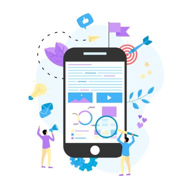 Dijital pazarlama ajansı, dijital medya kampanyası düz vektör illüstrasyonu kavramı