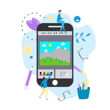 Açık illüstrasyon uygulaması ve yaratıcı bir projesi olan düz vektör grafik çizimi kavramı