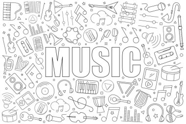 Satırı simgesi kelime ile müzik. Doğrusal vektör desen. 