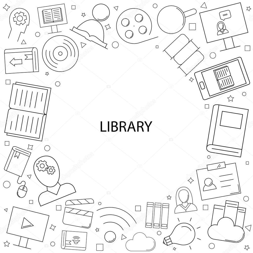 Vector Library and Online Library pattern. Library and Online Library seamless background
