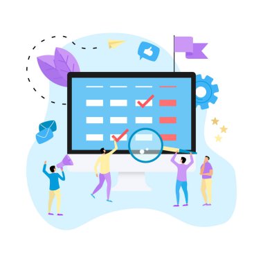 Düz tasarım iş takvim olayları, anımsatıcılar ve planlama ile bilgisayar masaüstü