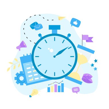 Vektör çizim. Saat, takvim ve kum saati. Zaman yönetimi kavramı. iş ikonları/simgeleri ile