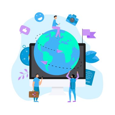 Gezegen Dünya iki uçakla seyahat için düz tasarım konsepti