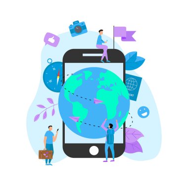 Gezegen Dünya iki uçakla seyahat için düz tasarım konsepti