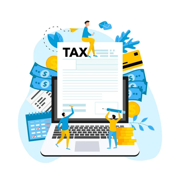 Концепция вектора онлайн-уплаты налогов. Заполнение налоговой формы — стоковый вектор