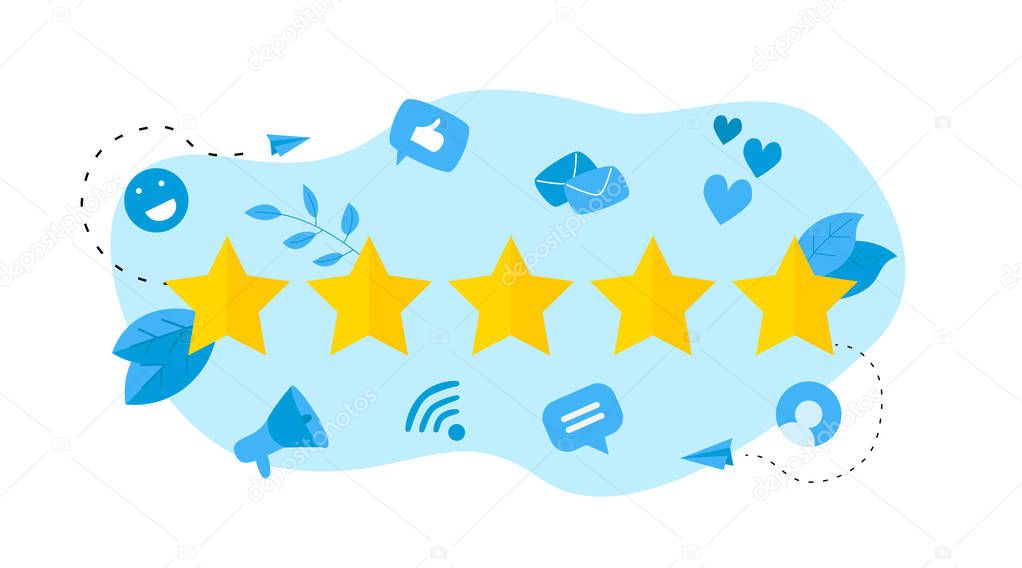 Five star customer rating. Concept of feedback