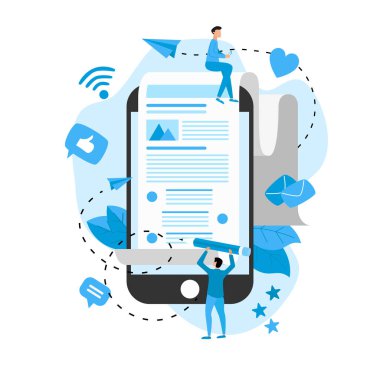 İş, iletişim, internet blog yazıları. Düz tasarım vektör çizimi