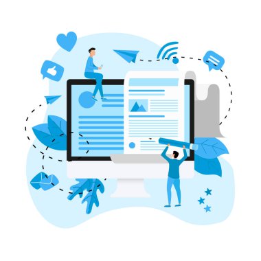 İş, iletişim, internet blog yazıları. Düz tasarım vektör çizimi