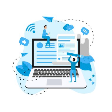 İş, iletişim, internet blog yazıları. Düz tasarım vektör çizimi