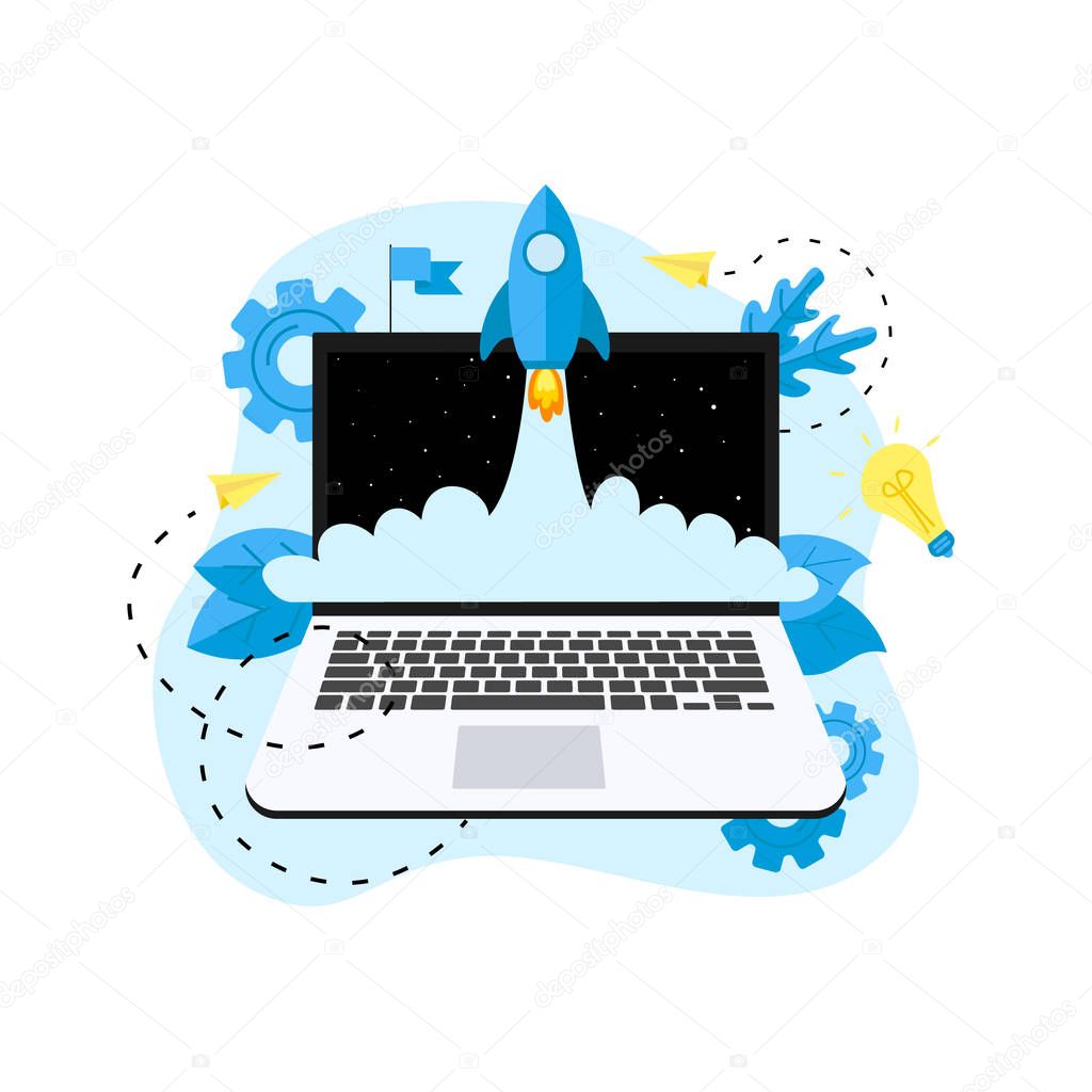 Concept of startup launch of a new online business