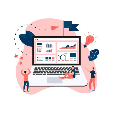 Veri analiz tasarım konsepti. Grafik, diyagram, istatistik üstünde laptop