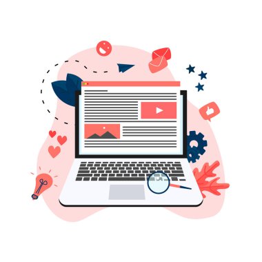 İçerik pazarlama, blog yazma ve SMM konsepti. Makaleler ve medya materyalleri